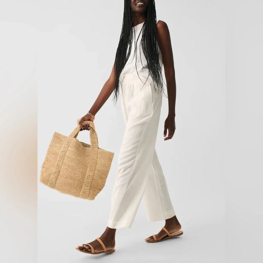 Faherty Dream Cotton Gauze Wide Leg Pant in White Size Large resort wear - Picture 10 of 10
